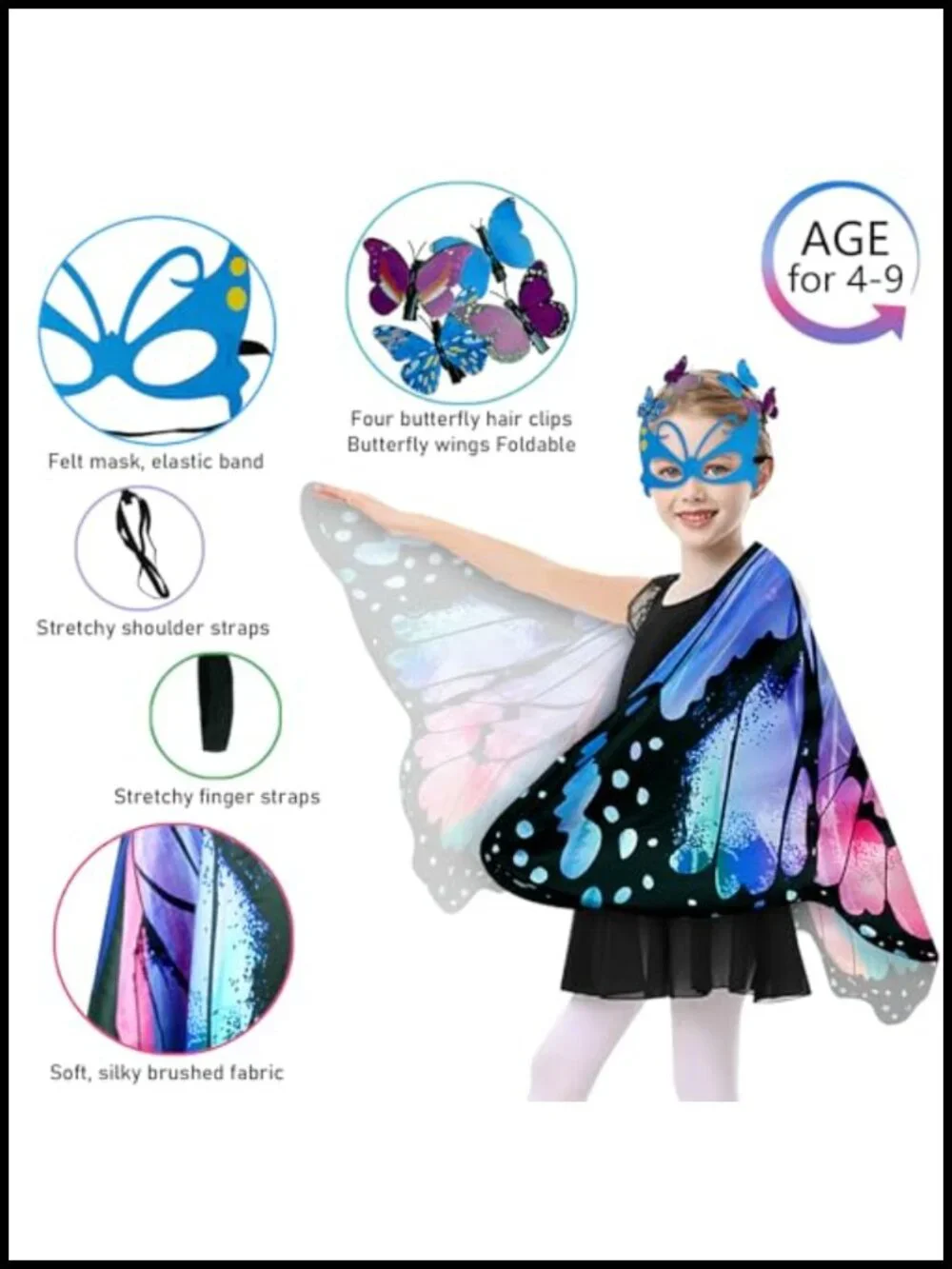 Kids Butterfly Wings Costume Fairy Dress Up Cosplay Party Gift